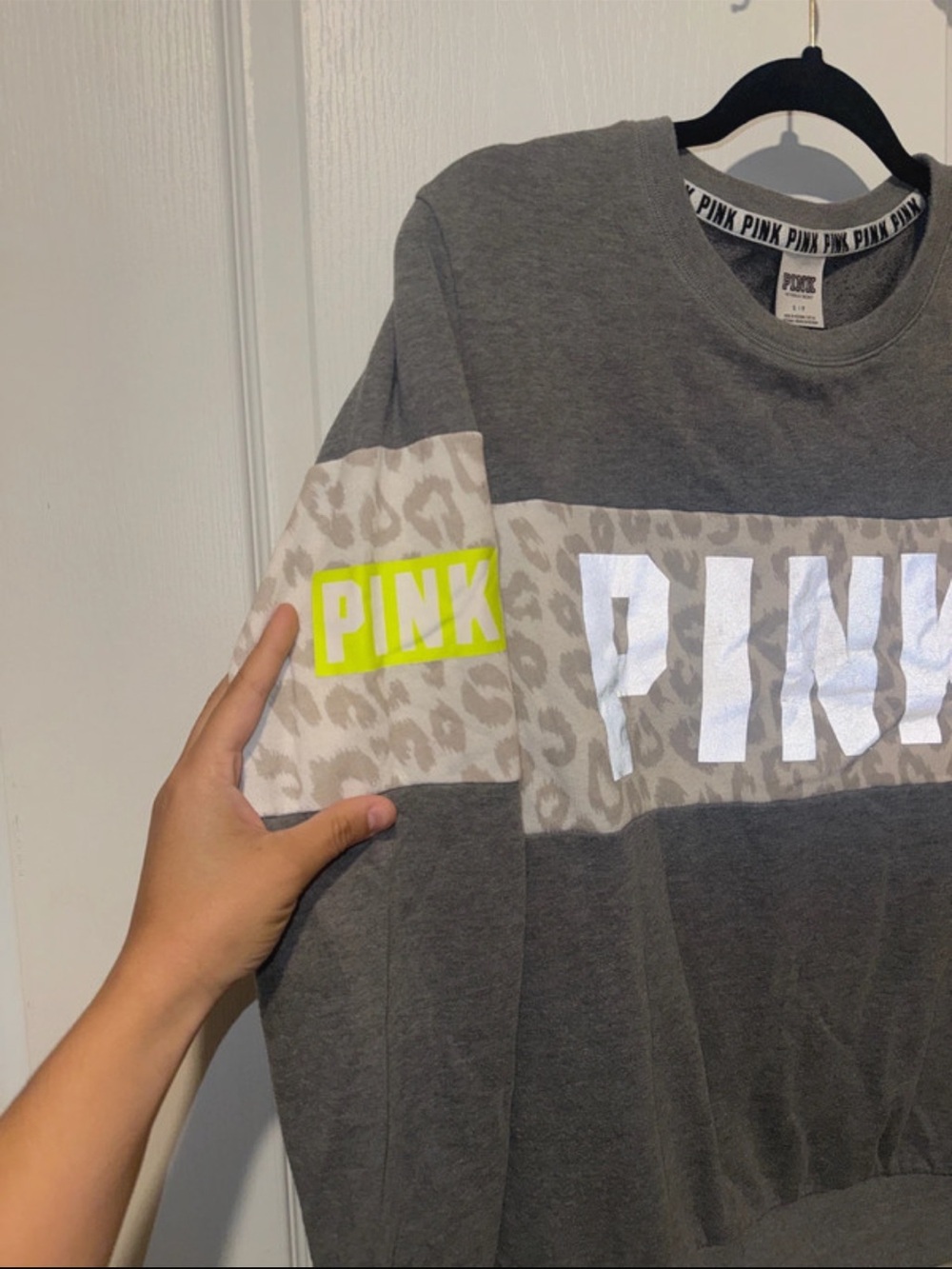 PINK Victoria's Secret Gray Crewneck Sweatshirt with Neon Accent